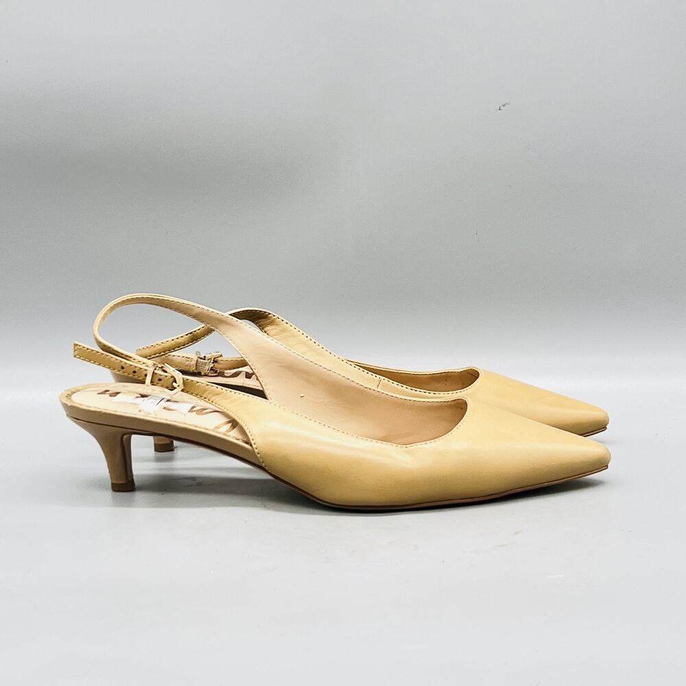 Sam Edelman Shoes Womens 9 Beige Leather Slingback Kitten Heel Pumps Pointed Toe